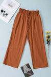 Drawstring Paperbag Waist Wide Leg Pants - Caramel / XL
