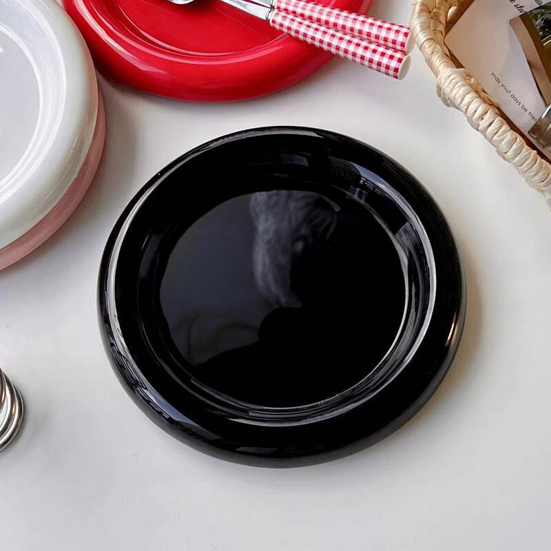 Ins - style Round Ceramic Food Plates. Thick - edged, creative Nordic tableware. Ideal for dessert, steak, pasta.