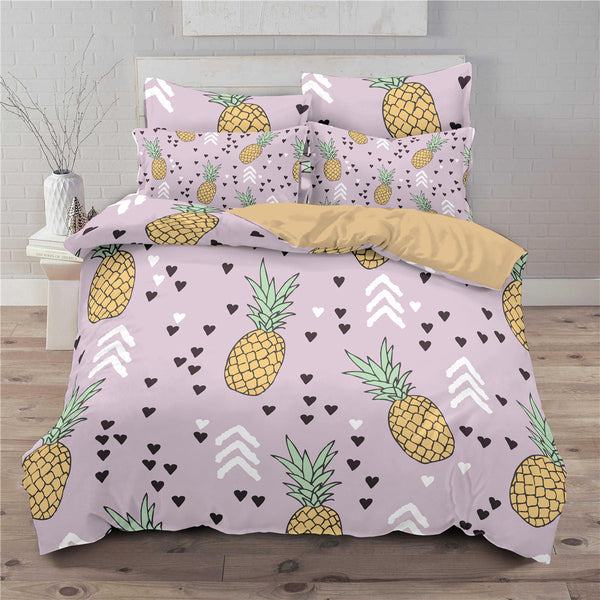 Small fresh pineapple 3D printed three-piece European and American bedding cover
