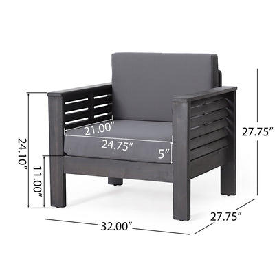 ( Set of 2) Outdoor Acacia Wood Club Chairs with Cushions, Dark Gray, 27.75