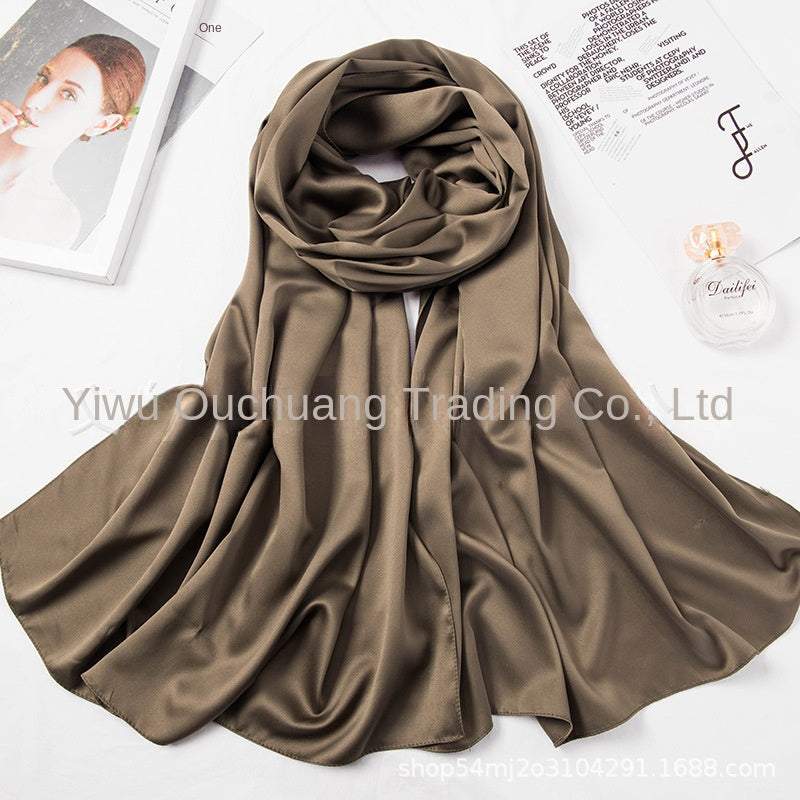 Malaysia bawal 110*110cm Large Square Scarf Single Color Matte Satin Silk Scarf Women's Headscarf Shawl