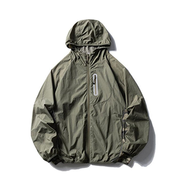 Camouflage Spliced Thin Hooded Sun Protection Clothing Men's Outdoor Sports Reflective Design Casual Jacket Trendy