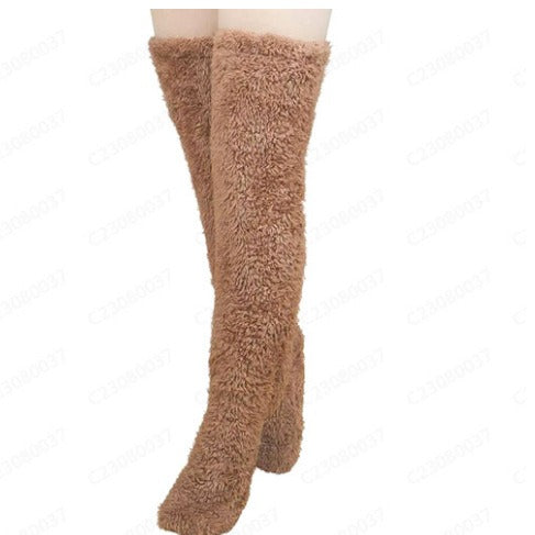 Indoor Plush Warmth Long Socks Cute Fuzzy Socks Over Knee Winter Leg Warmers Plush Sock Slippers Cozy Stocking