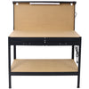 Steel Workbench Tool Storage Work Bench Workshop Tools Table W/Drawer and Peg Board ,4xAC outlets 2xUSB Ports - Black