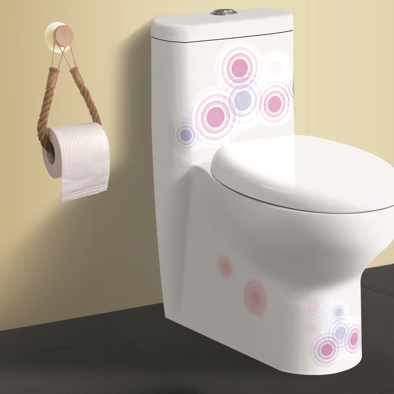 Wooden Hook Seamless Adhesive No Drilling Handmade Woven Hemp Rope Towel Rack Tissue Holder Bathroom Toilet