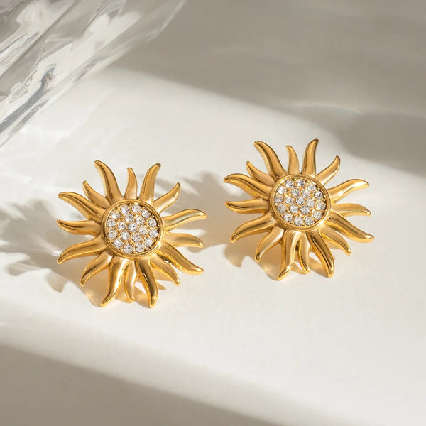 Stainless steel sunflower jewelry flower earrings for women