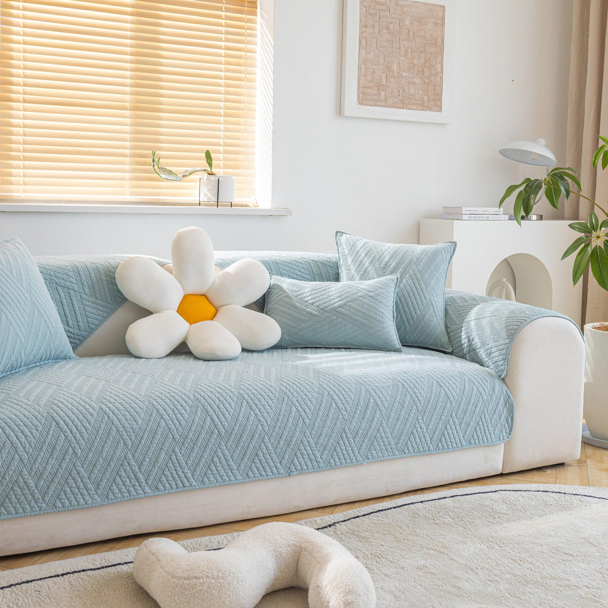 Quilted Geometric Cotton Sofa Cover, Non-Slip & Thick Padded Furniture Covers