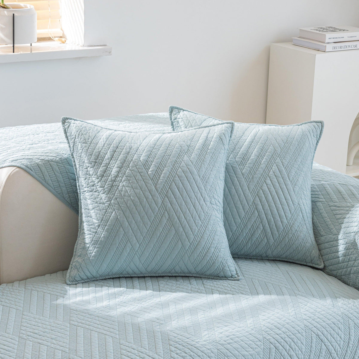 Quilted Geometric Cotton Sofa Cover, Non-Slip & Thick Padded Furniture Covers