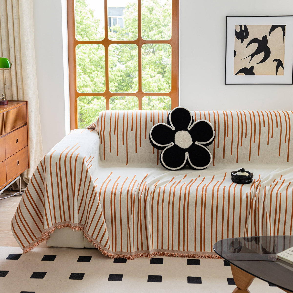 Boho Striped Jacquard Throw Sofa Slipcover Chenille Sofa Throws for Couches for Pets Kids Home Decor
