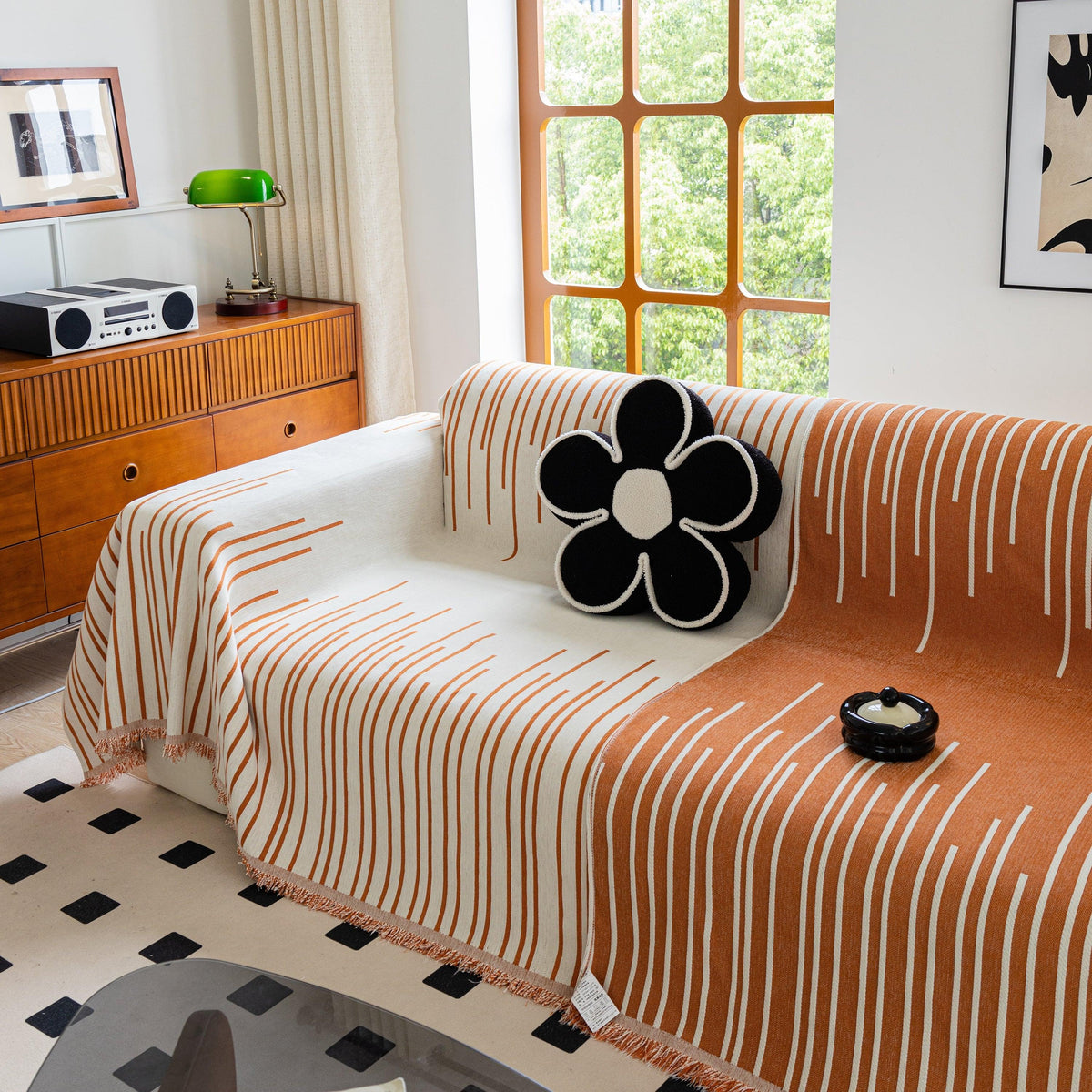 Boho Striped Jacquard Throw Sofa Slipcover Chenille Sofa Throws for Couches for Pets Kids Home Decor