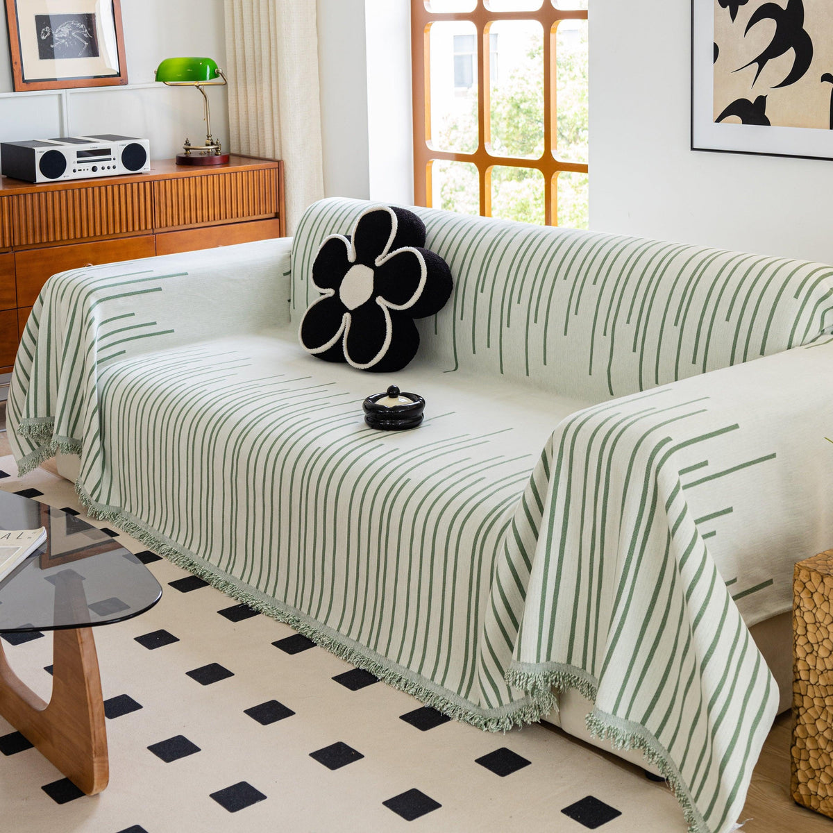 Boho Striped Jacquard Throw Sofa Slipcover Chenille Sofa Throws for Couches for Pets Kids Home Decor