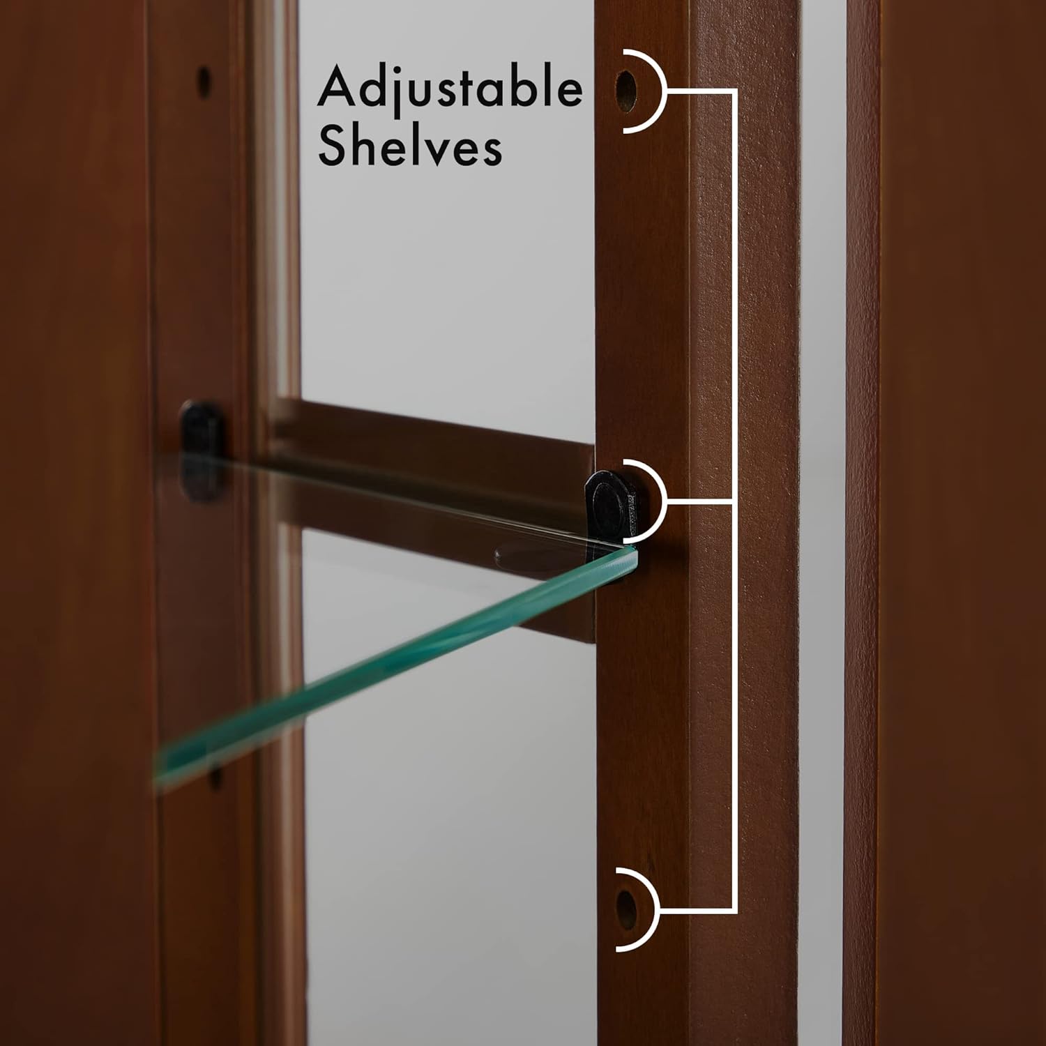 Corner Curio Cabinet with 5 Shelves and Lighting System, Walnut(E26 light bulb not included)