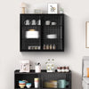 27.56"Glass Doors Modern Two-door Wall Cabinet with Featuring Three-tier Black - Metal + Black