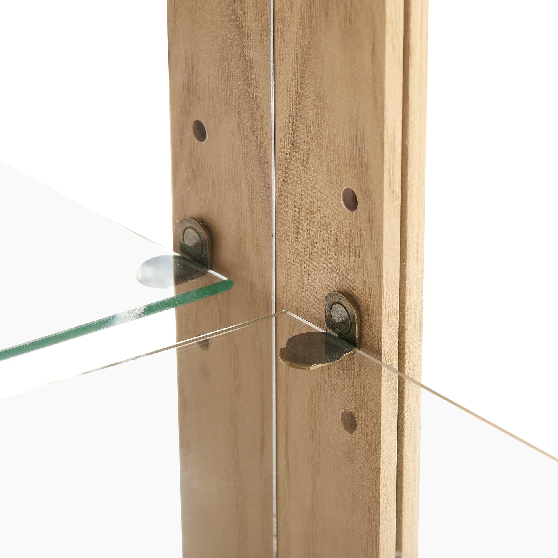 Light colored glass cabinet with adjustable glass frame, including cabinet light bulbs OAK with 2 doors and 1 drawer