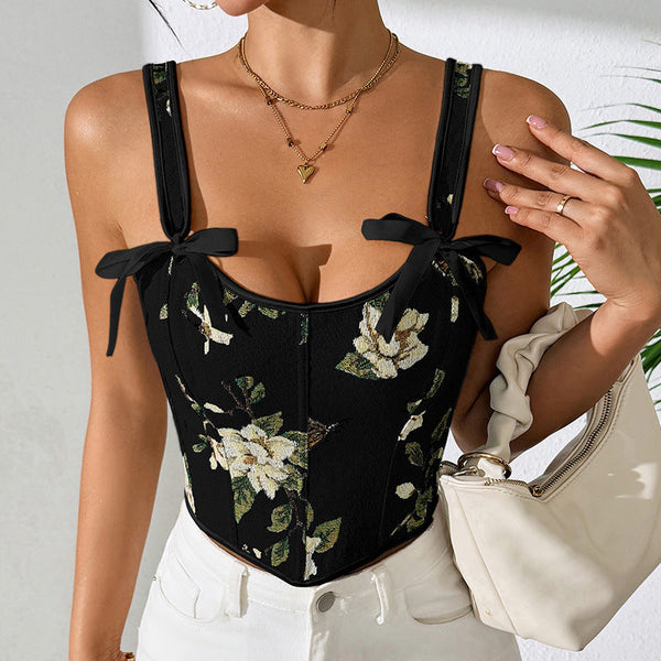 French floral retro vest with floral suspender