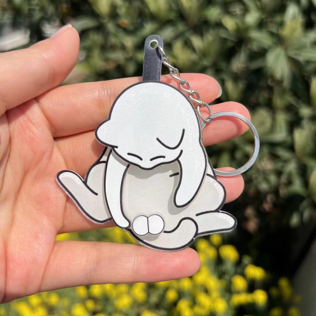 Creative Pulling and Playing Egg Cat Keychain Pendant Cute and Bizarre Spinable Bag Pendant