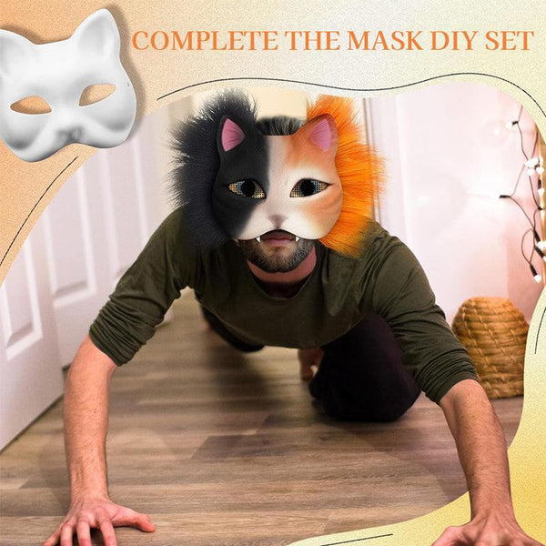 6 Sets Therian Mask Kit. Half-face paper blank masks, hand-painted cat. For DIY, masquerade, cosplay, Christmas gifts. Create un