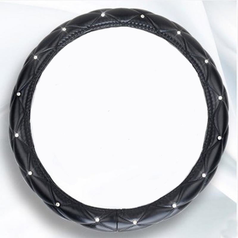 Leather Steering Wheel Covers Crystal Studded Rhinestone Car Steering-Wheel Cover Cases Pink Car Interior Accessories For Girls