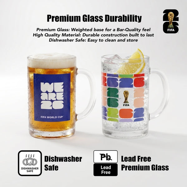 FIFA We Are 26 & Trophy Set of 2 Glass Mugs With Handle  21 OZ.
