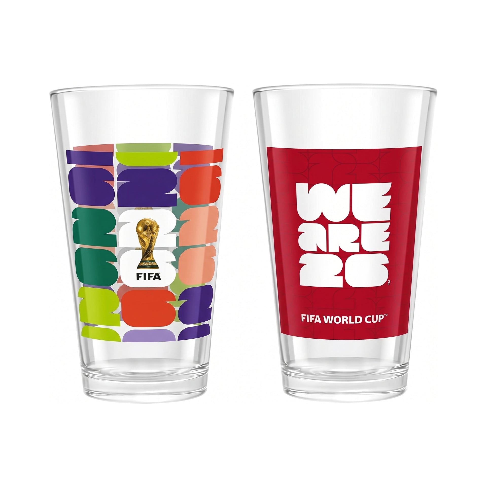 FIFA Trophy & We Are 26 Set of 2 Glass Highballs 16 OZ.
