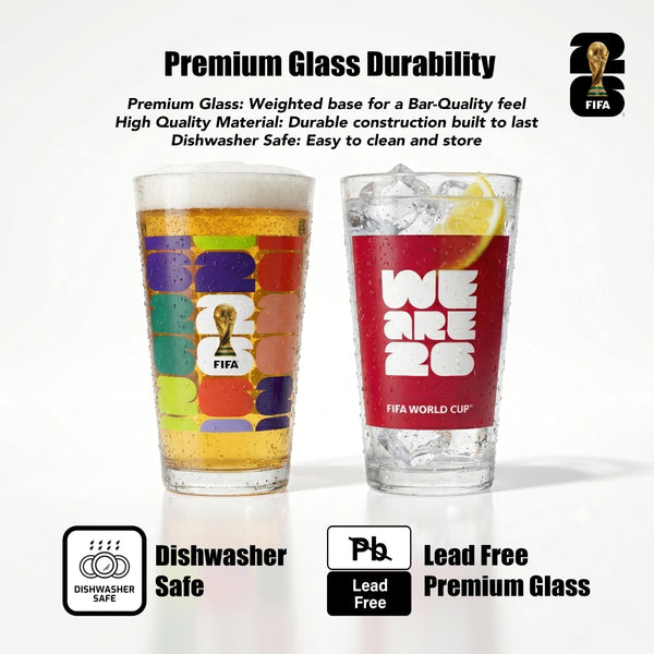 FIFA Trophy & We Are 26 Set of 2 Glass Highballs 16 OZ.