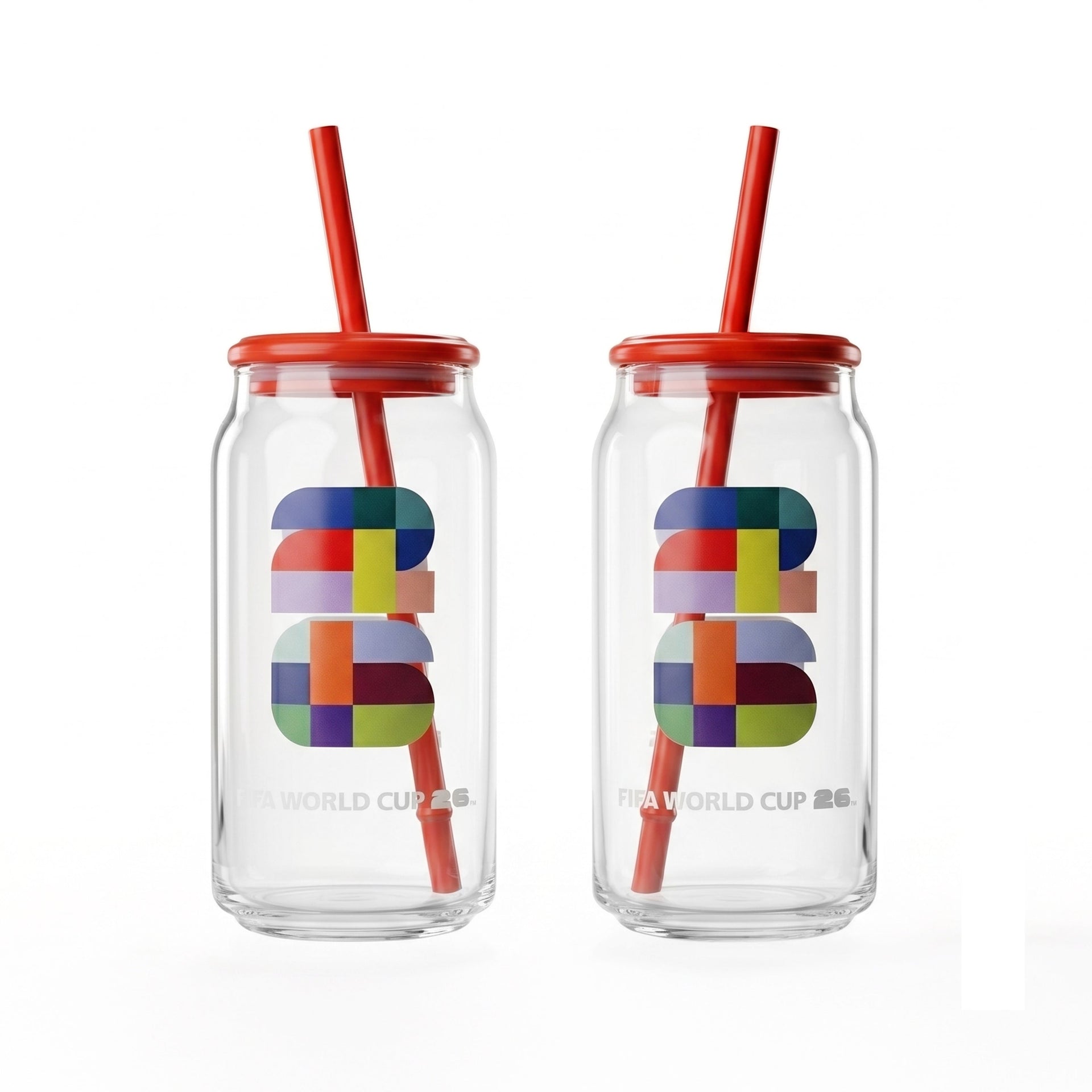 FIFA World Cup Trophy Set of 2 Glass Sippers with Lid and Straw