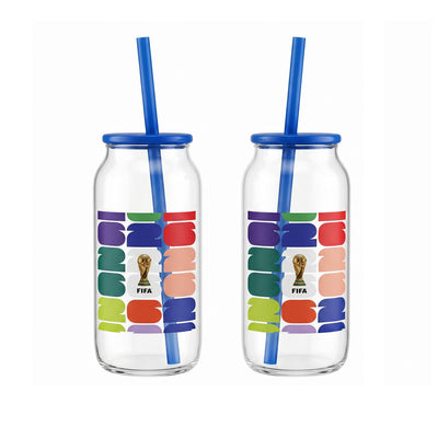 FIFA World Cup Trophy Set of 2 Glass Sippers with Lid and Straw