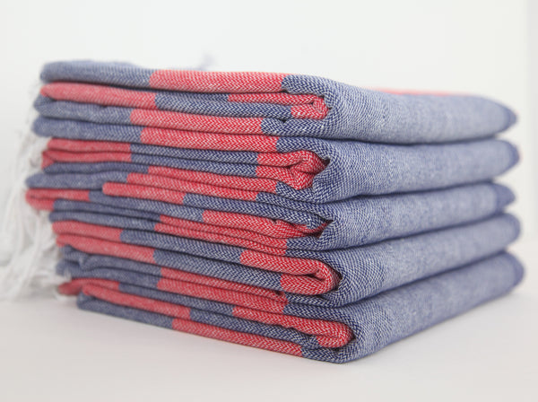 Monaco Red Navy Stripe Turkish Towel