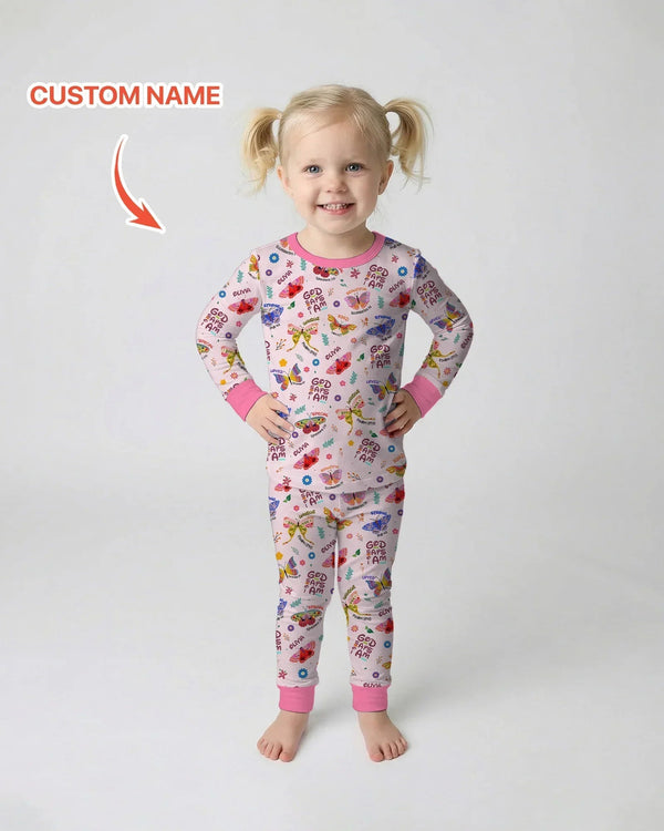 Custom Name God says I am Butterfly Bamboo Two Piece Long Sleeve Pajama Set