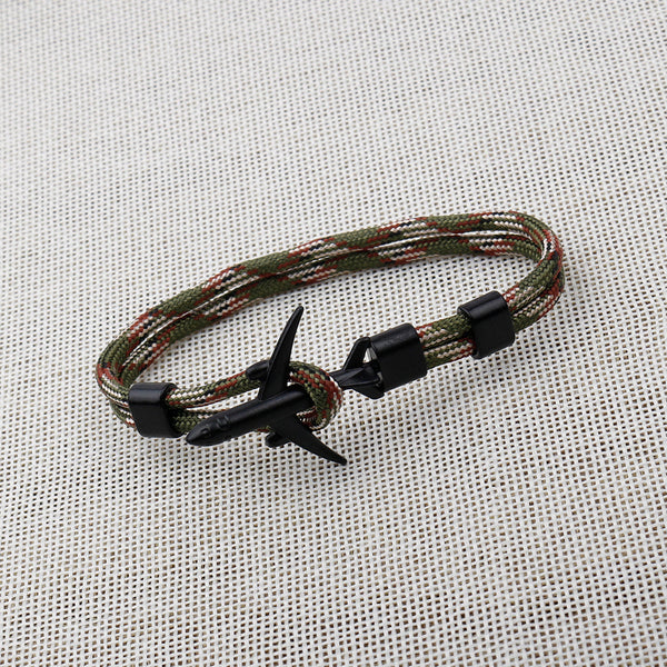 Modern Fashion Airplane Anchor Bracelets Men Charm Rope Chain Paracord Bracelet Women Male Air Force Style Wrap Metal Sport Hook Gift