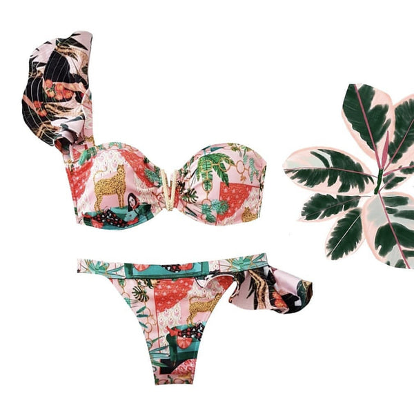 Two-Pieces Women  Push-Up Padded Bra Ruffles Bandage Bikini Set Swimsuit  Women's Bathing Suits Ruffles Flounce Bikini Sets Low Rise Two Piece Swimsuit Swimwear Bathing Suit Beachwear