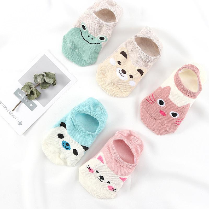 5 Pairs Cute Animal Spring Women Cotton Boat Socks Set Korean Style Funny Cat Dog Panda Low Cut Ankle Short Socks