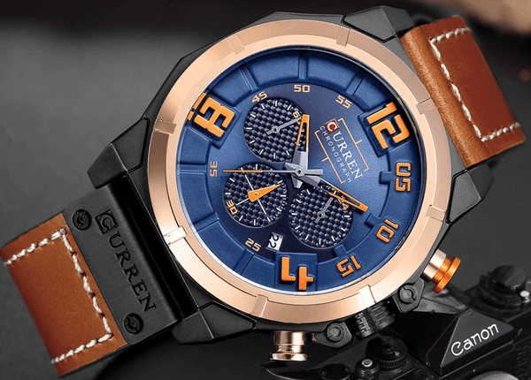 Men's Sport Waterproof Watch With Chronometers Large Numbers And Fluorescent Hands Perfect Gift For Your Man