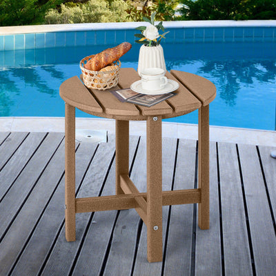 Set of 2 18 Inch Round Weather-Resistant Adirondack Side Tables-Brown