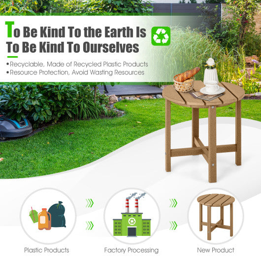Set of 2 18 Inch Round Weather-Resistant Adirondack Side Tables-Brown