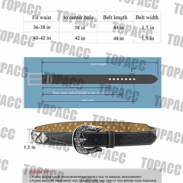 TOPACC Western Super Concho Horse Cross Sword Black Country Belts Genuine Leather - Gifts for You 'n Me