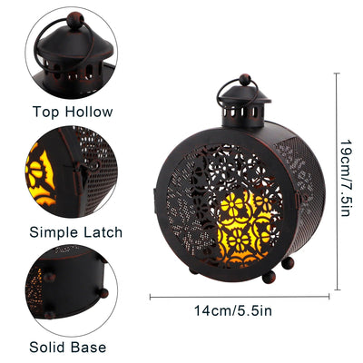 Set of 2 Round Vintage Metal Candle Lanterns 7.5