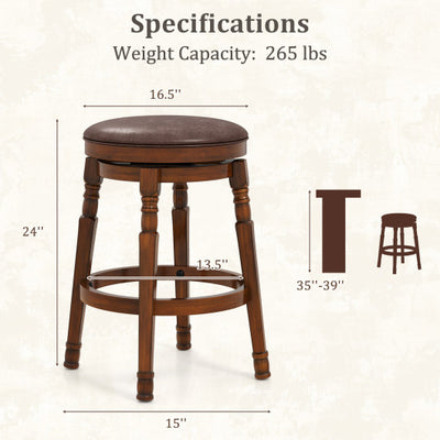 Set of 2 24-Inch Swivel Leather Padded Bar Dining Stools