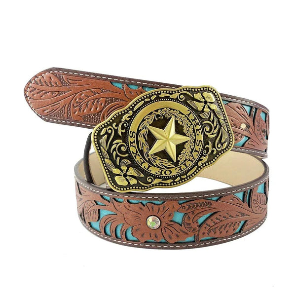 TOPACC Western Turquoise Belts - Pentagram 'The State Of Texas' Belt Buckle Copper/Bronze - Gifts for You 'n Me