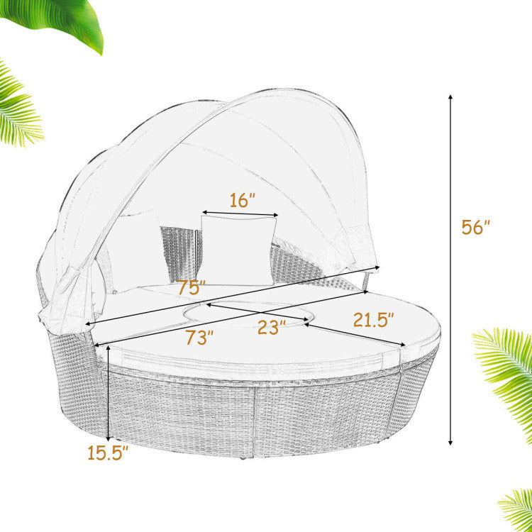 Outdoor Daybed with Retractable Canopy - Black