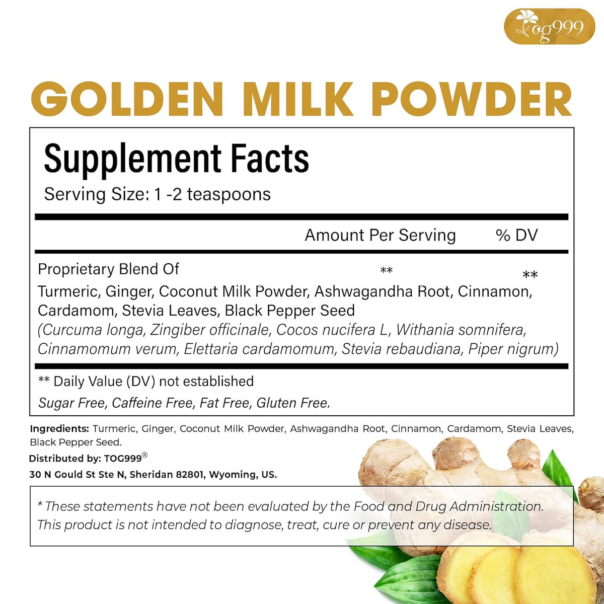 Premium Golden Milk Powder - Turmeric, Cinnamon, Ginger & Black Pepper – Natural Spice Blend for Lattes, Smoothies & Baking