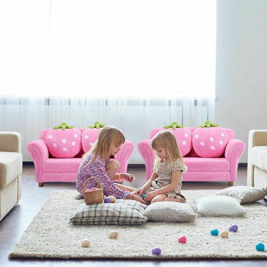 Kids Strawberry Armrest Chair Sofa with 2 Cute Strawberry Pillows-Pink
