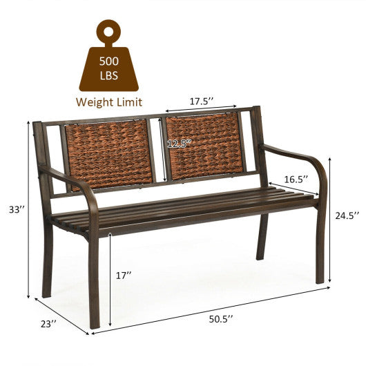 Patio Garden Bench with Powder Coated Steel Frame for Lawn