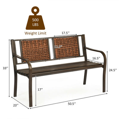 Patio Garden Bench with Powder Coated Steel Frame for Lawn