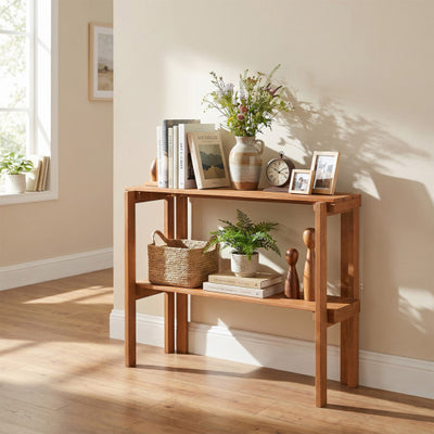 2/3-Tier Folding Wooden Storage Shelves for Entryway and Garden-2-Tier