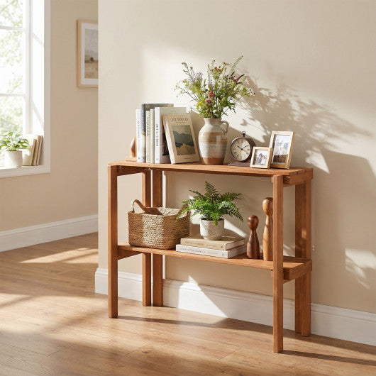 2/3-Tier Folding Wooden Storage Shelves for Entryway and Garden-2-Tier