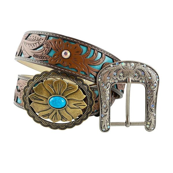 TOPACC Western Turquoise Belts - Turquoise Flower Belt Buckle Copper/Bronze - Gifts for You 'n Me