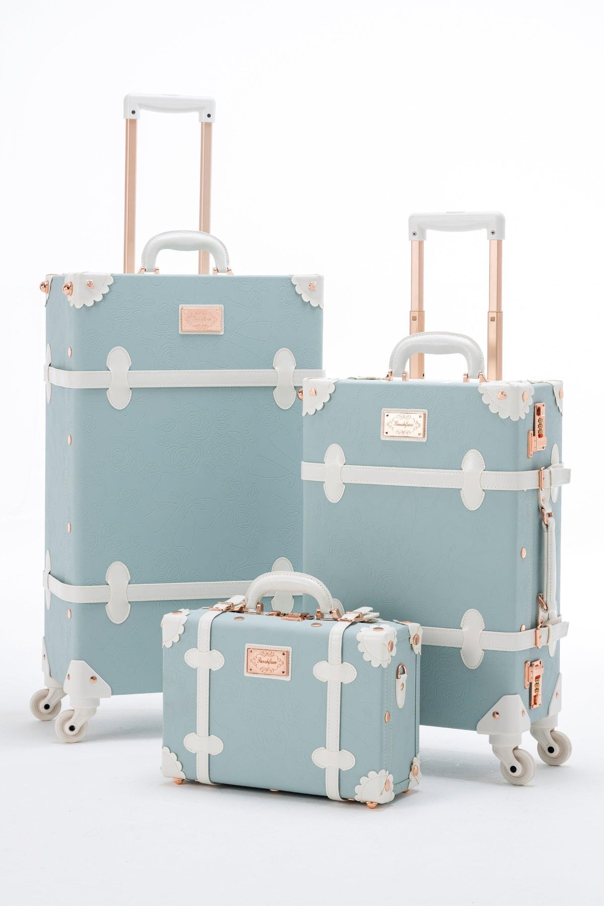 SarahFace 3 Pieces Luggage Sets - Embossed Blue's