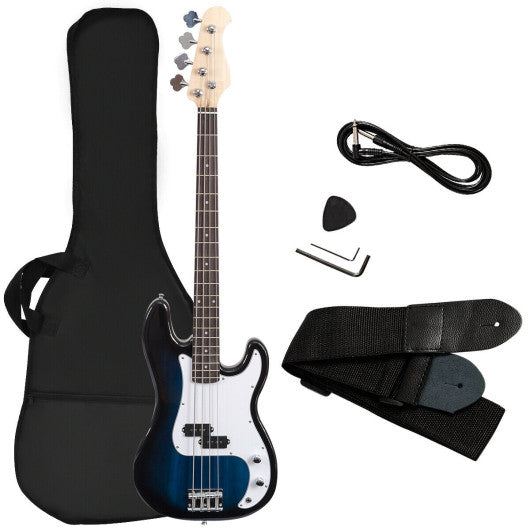 Electric Bass Guitar Full Size 4 String  Strap Guitar-Blue