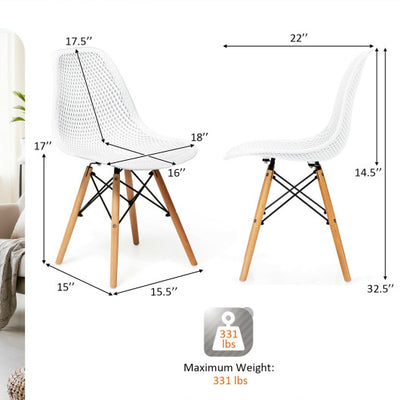 4 Pieces Modern Plastic Hollow Chair Set with Wood Leg-White
